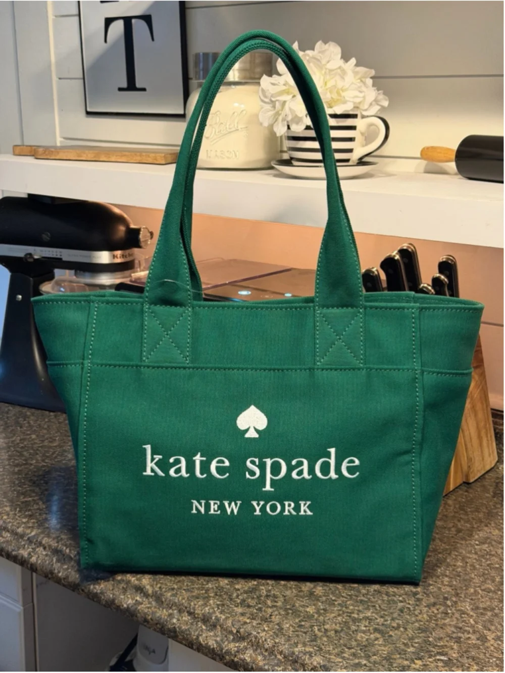 NWT Kate Spade XL Green Canvas Totebag